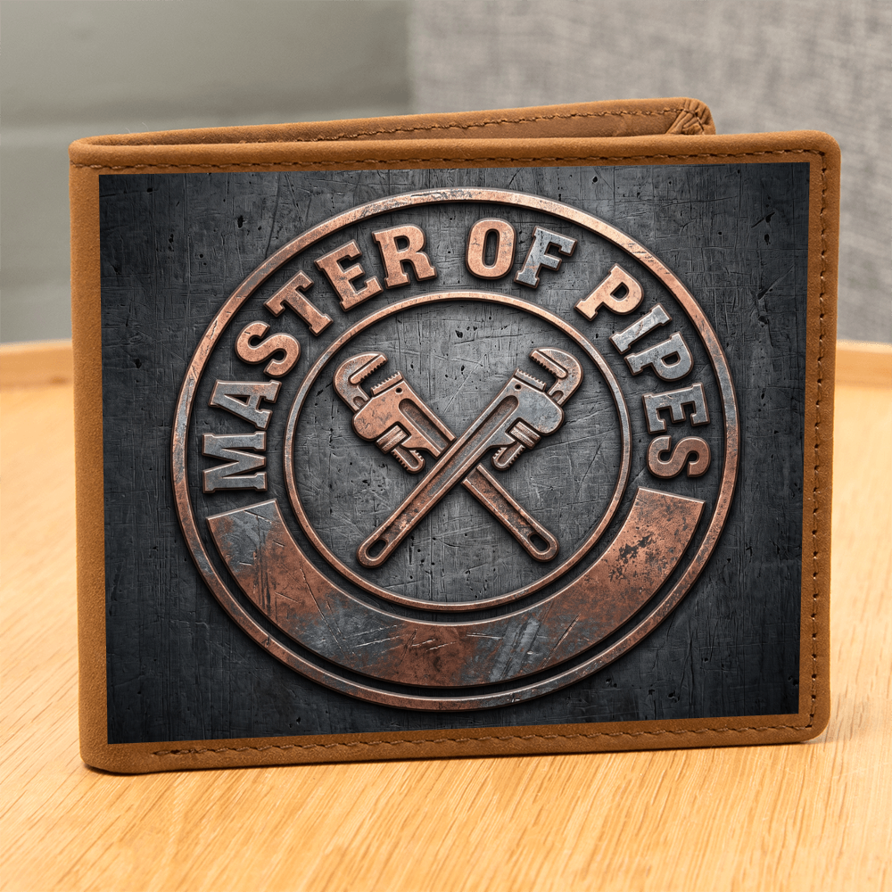 Master of Pipes Leather Wallet — Custom Plumber Gift