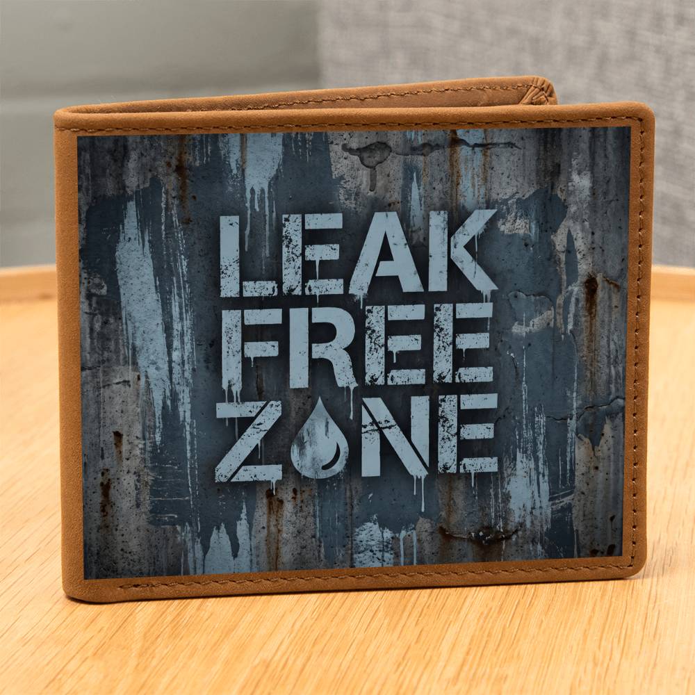 Leak Free Zone Leather Wallet — Custom Plumber Gift