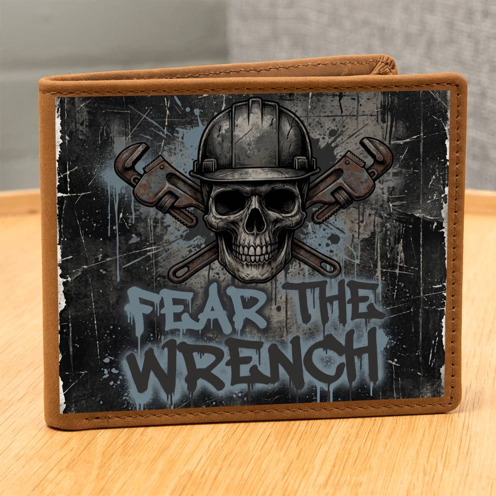 Fear the Wrench Leather Wallet — Custom Plumber Gift for Him