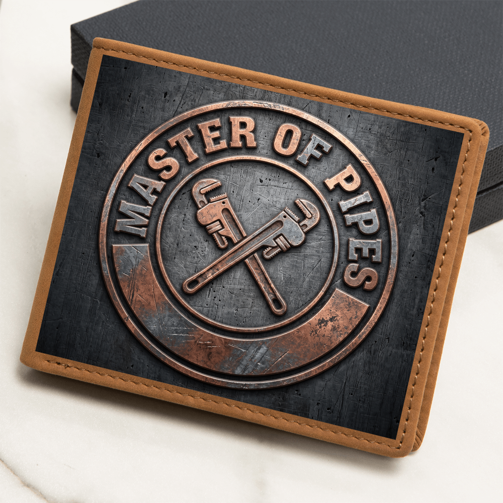 Master of Pipes Leather Wallet — Custom Plumber Gift