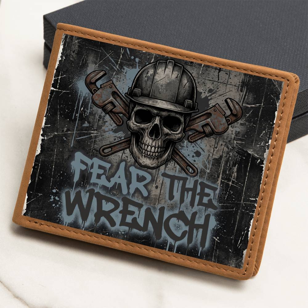 Fear the Wrench Leather Wallet — Custom Plumber Gift for Him