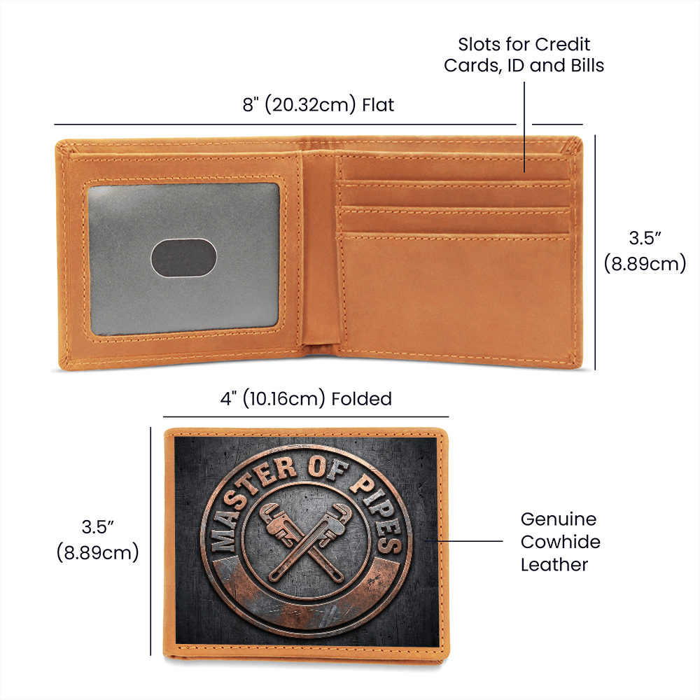 Master of Pipes Leather Wallet — Custom Plumber Gift