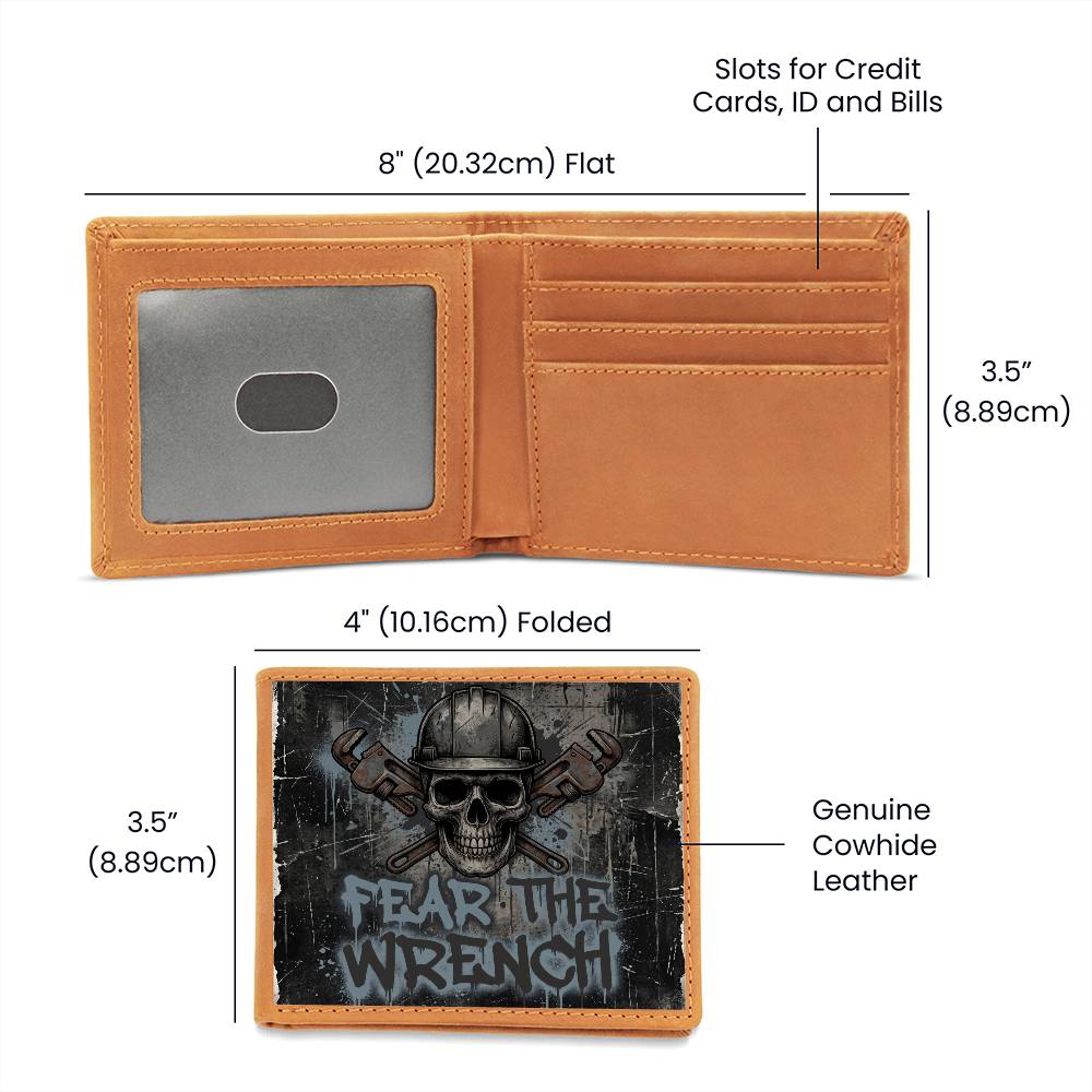 Fear the Wrench Leather Wallet — Custom Plumber Gift for Him