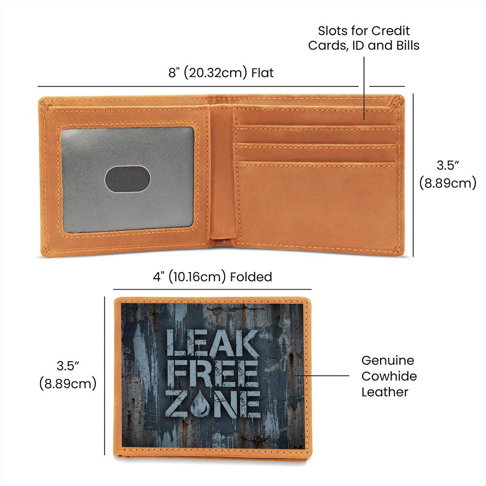 Leak Free Zone Leather Wallet — Custom Plumber Gift