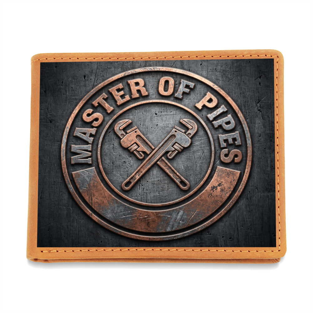 Master of Pipes Leather Wallet — Custom Plumber Gift