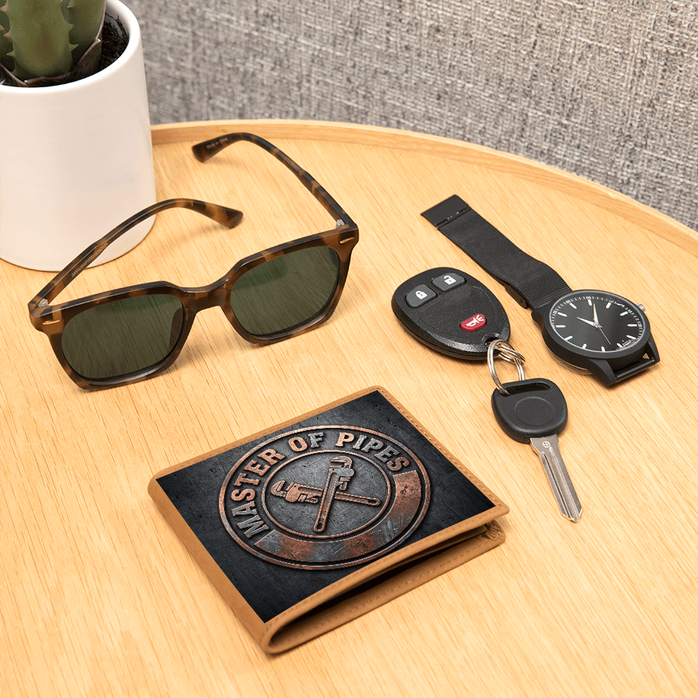 Master of Pipes Leather Wallet — Custom Plumber Gift