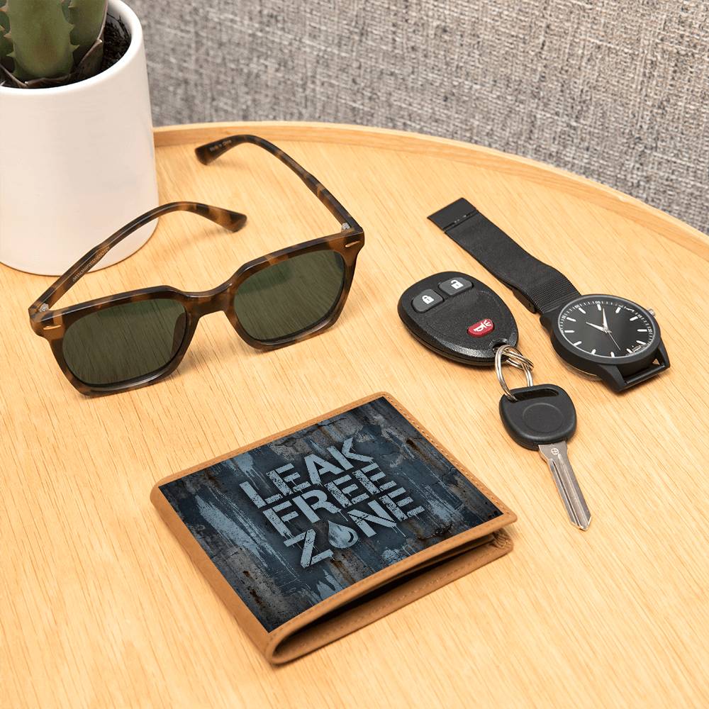 Leak Free Zone Leather Wallet — Custom Plumber Gift