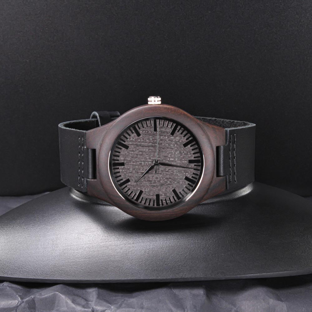 Custom Wooden Watch for Son – Engraved Sandalwood, Leather band
