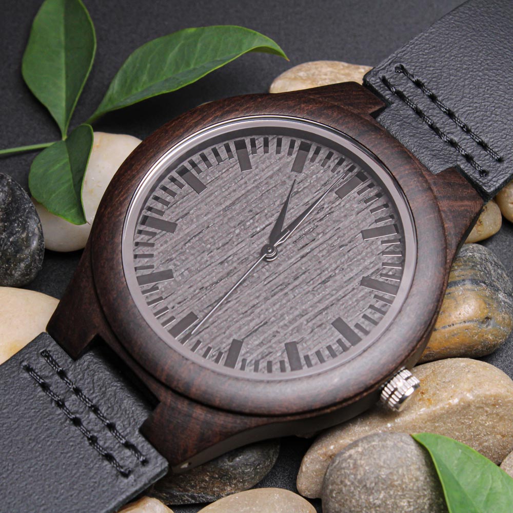 Custom Wooden Watch for Son – Engraved Sandalwood, Leather band