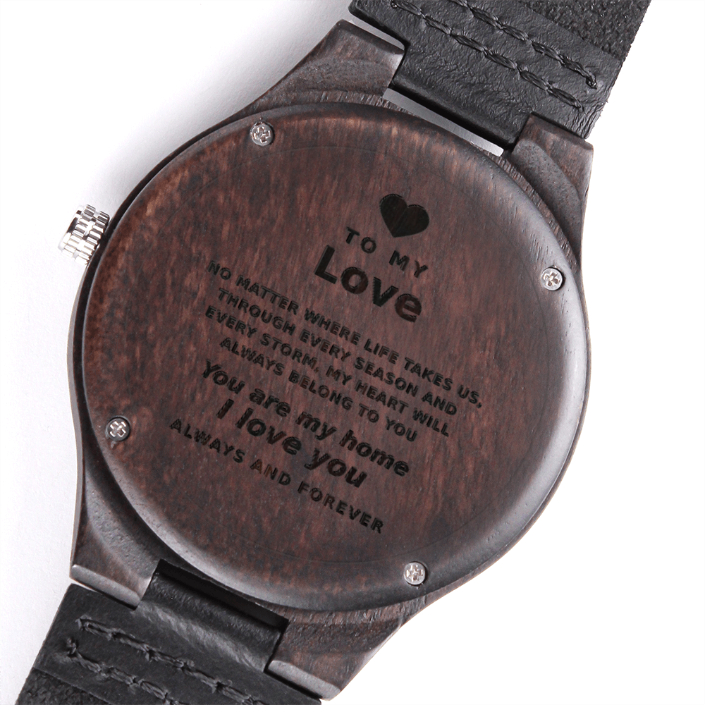 Custom Engraved Wooden Watch – Sandalwood Case, Genuine Leather Band