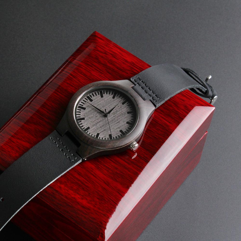 Custom Wooden Watch for Son – Engraved Sandalwood, Leather band