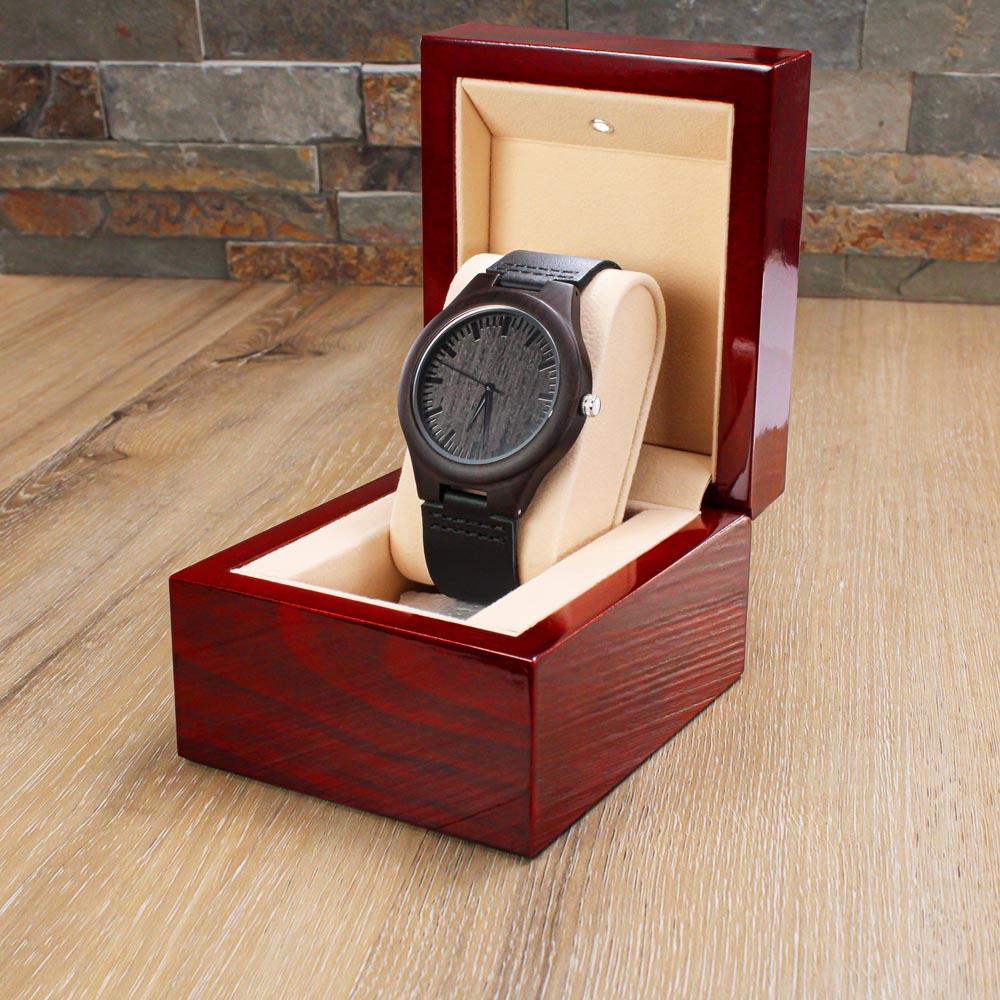 Custom Wooden Watch for Son – Engraved Sandalwood, Leather band