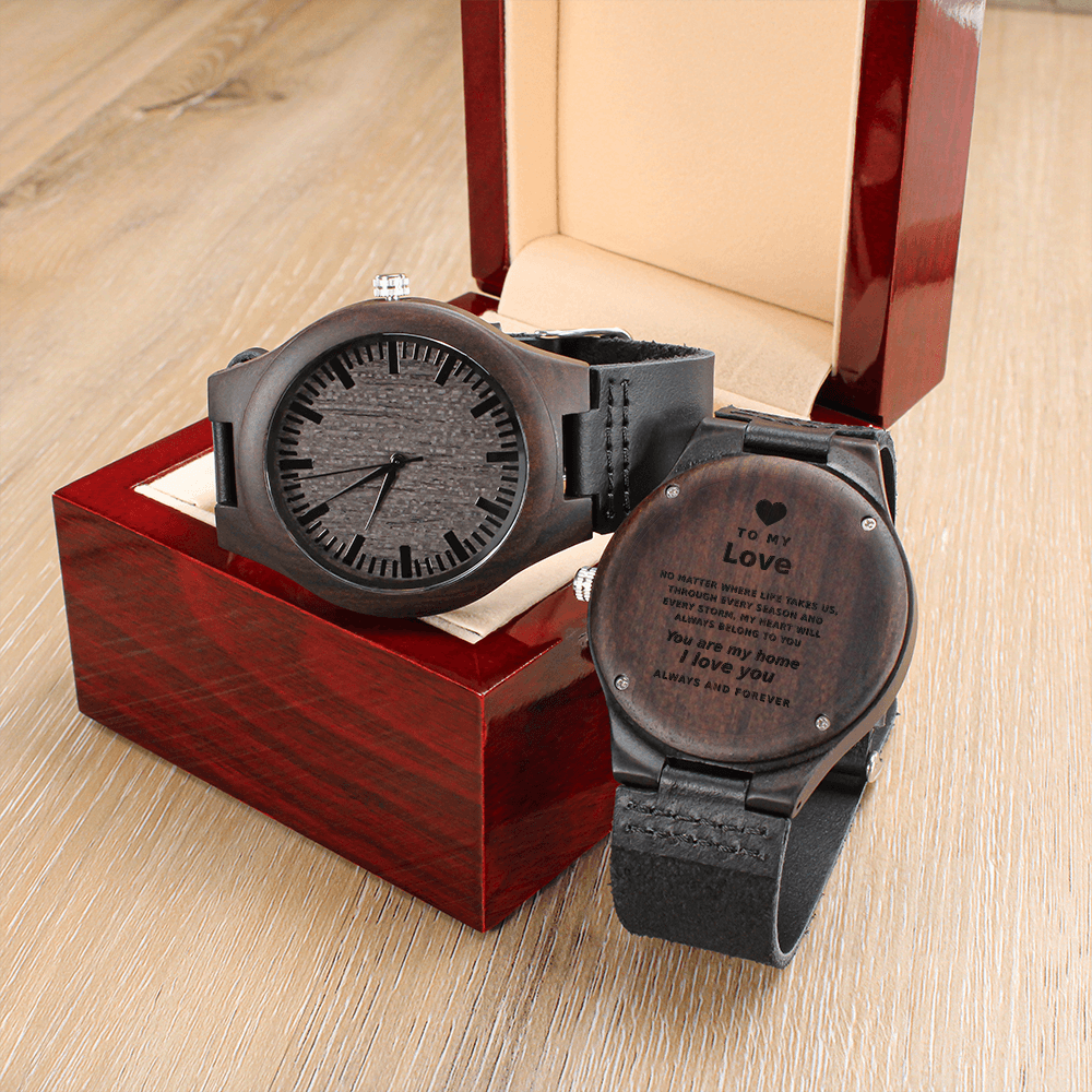 Custom Engraved Wooden Watch – Sandalwood Case, Genuine Leather Band