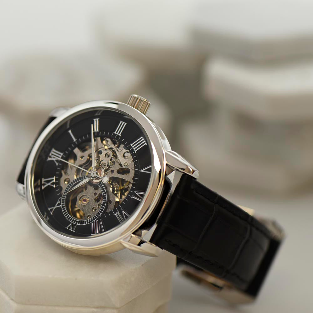 Men's Luxury Skeleton Watch – Automatic, Water Resistant, Leather Band