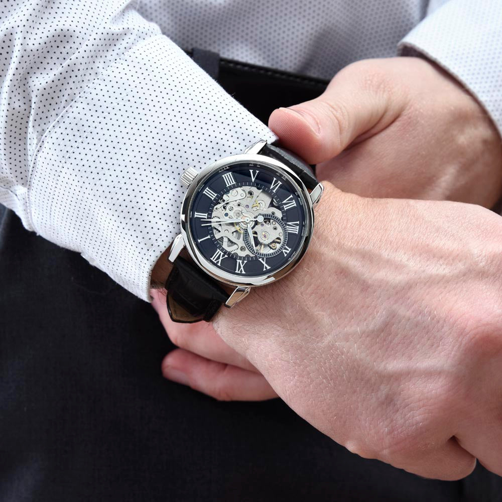 Men's Luxury Skeleton Watch – Automatic, Water Resistant, Leather Band