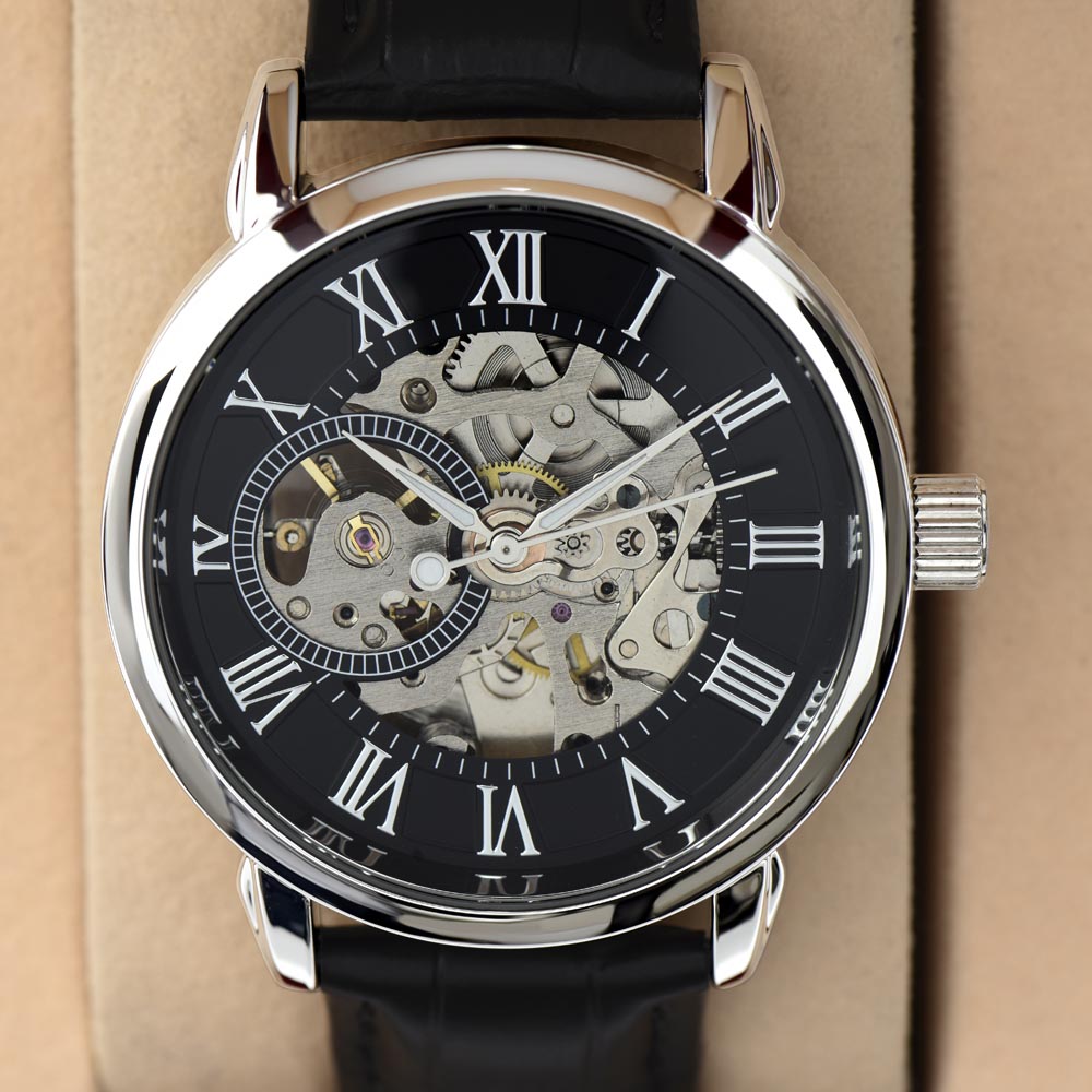 Men's Luxury Skeleton Watch – Automatic, Water Resistant, Leather Band