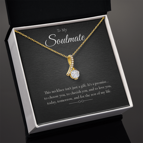 Alluring Beauty Necklace – Gold/White Ribbon Pendant with Cubic Zirconia