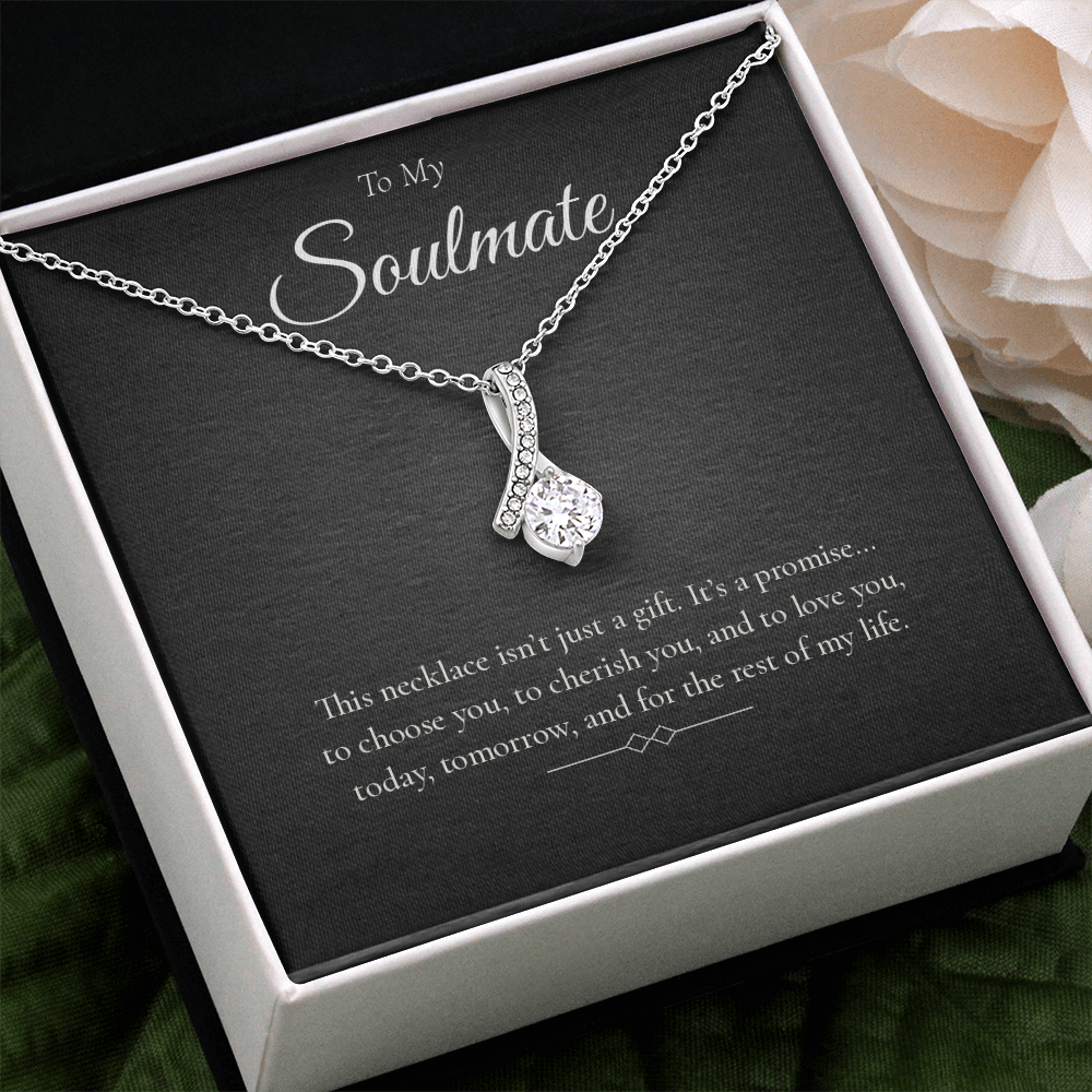 Alluring Beauty Necklace – Gold/White Ribbon Pendant with Cubic Zirconia