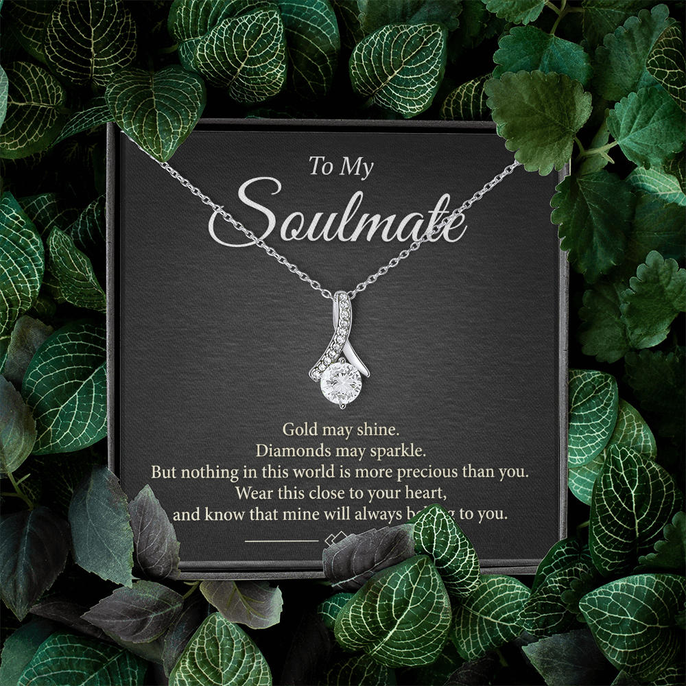 Alluring Beauty Soulmate Necklace - Cubic Zirconia Ribbon Pendant Gift