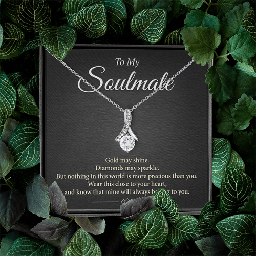 Alluring Beauty Soulmate Necklace - Cubic Zirconia Ribbon Pendant Gift