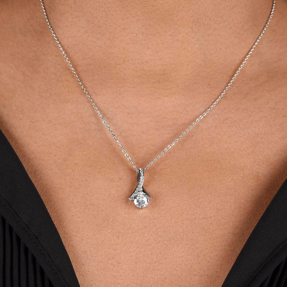 Alluring Beauty Necklace – Gold/White Ribbon Pendant with Cubic Zirconia