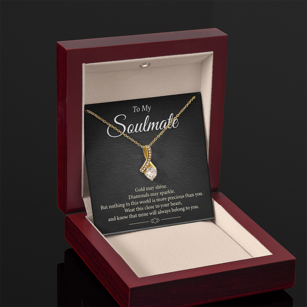 Alluring Beauty Soulmate Necklace - Cubic Zirconia Ribbon Pendant Gift