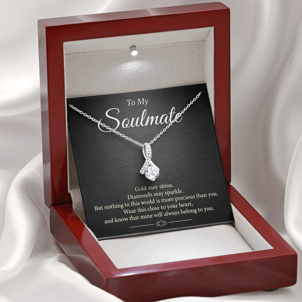 Alluring Beauty Soulmate Necklace - Cubic Zirconia Ribbon Pendant Gift