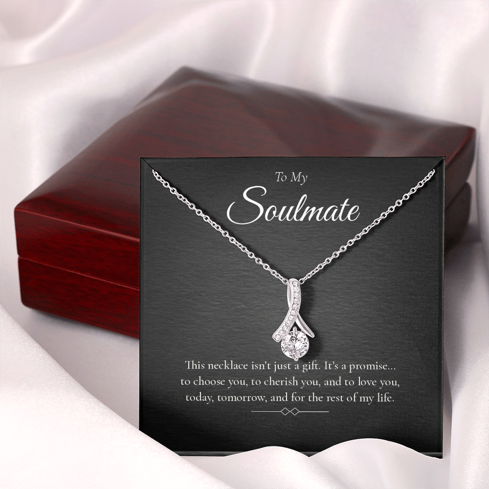 Alluring Beauty Necklace – Gold/White Ribbon Pendant with Cubic Zirconia