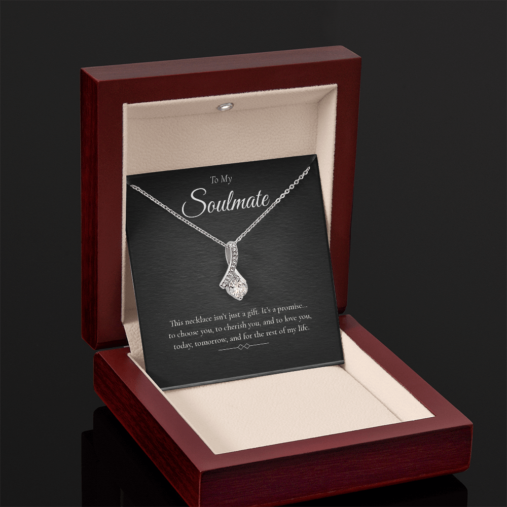 Alluring Beauty Necklace – Gold/White Ribbon Pendant with Cubic Zirconia