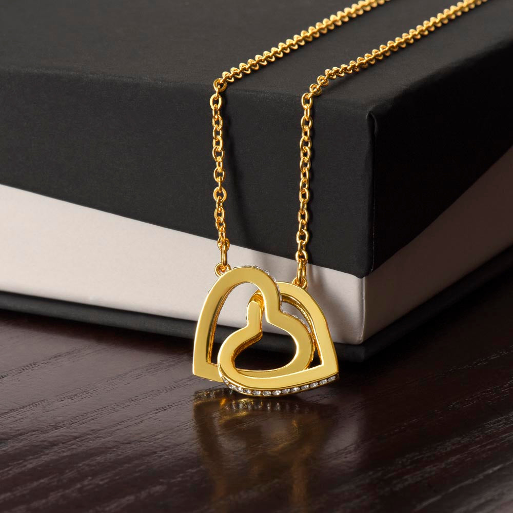 Interlocking Hearts Necklace – Rose Gold & CZ Crystal Gift for Her