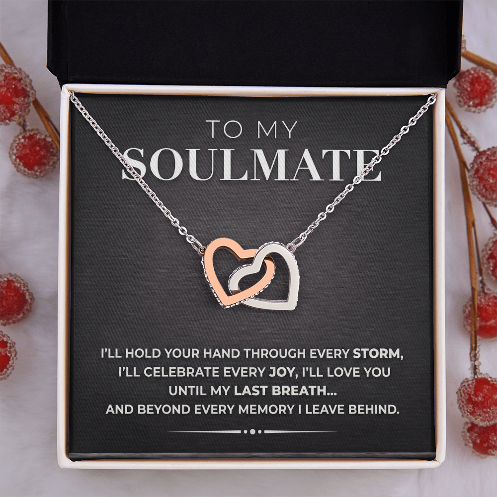 Interlocking Hearts Necklace – Rose Gold & CZ Crystal Gift for Her