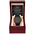Custom Engraved Wooden Watch for Son – Sandalwood, Genuine Leather Band