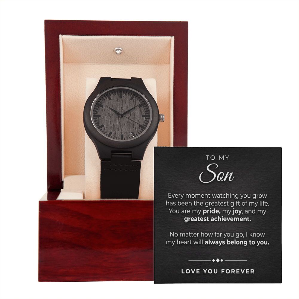 Custom Engraved Wooden Watch for Son – Sandalwood, Genuine Leather Band