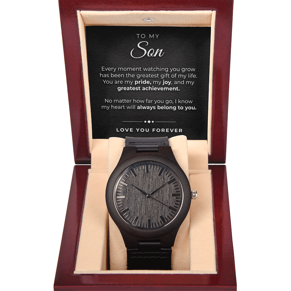 Custom Engraved Wooden Watch for Son – Sandalwood, Genuine Leather Band