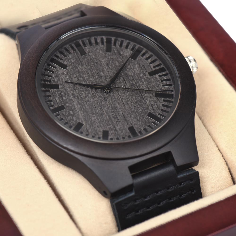Custom Engraved Wooden Watch for Son – Sandalwood, Genuine Leather Band