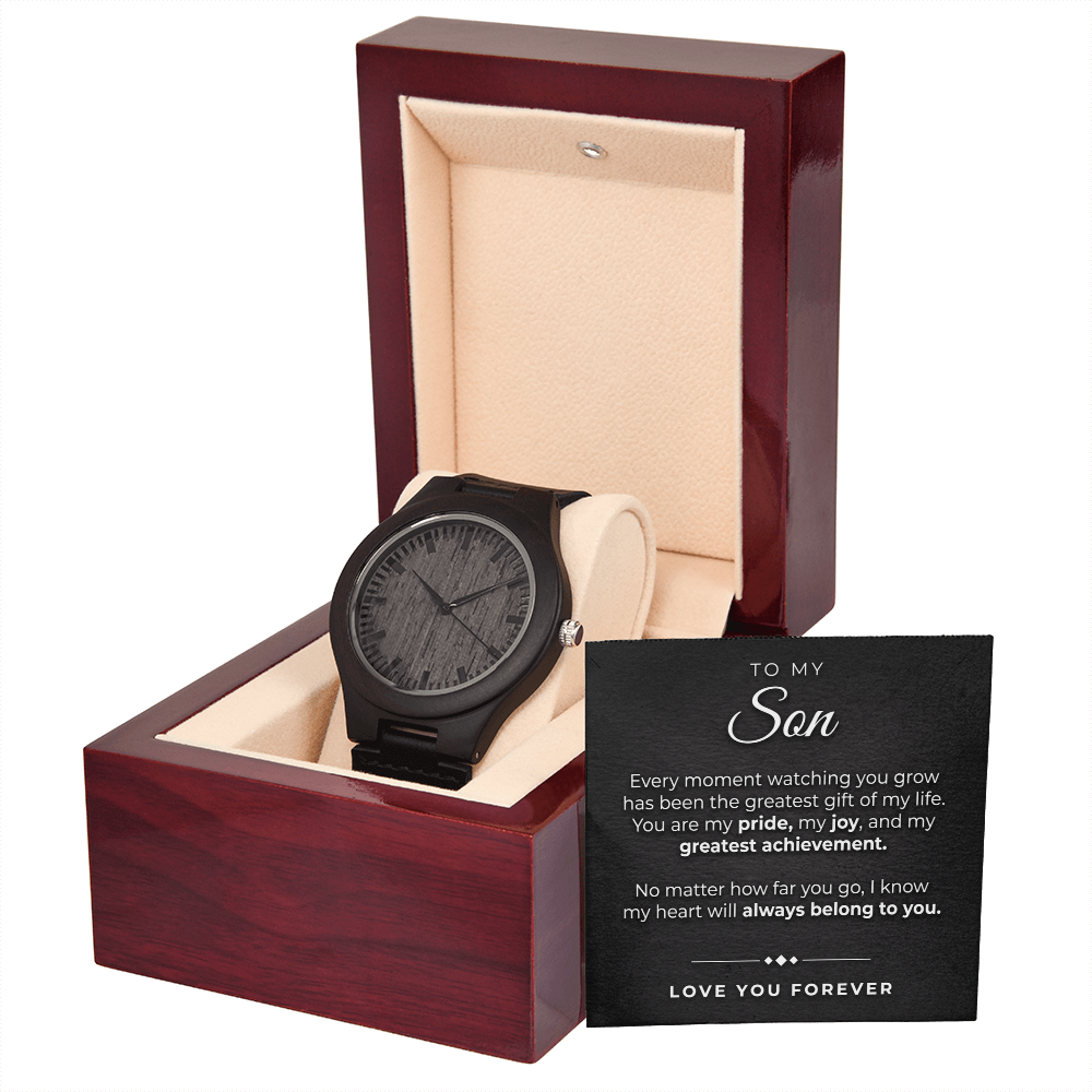 Custom Engraved Wooden Watch for Son – Sandalwood, Genuine Leather Band