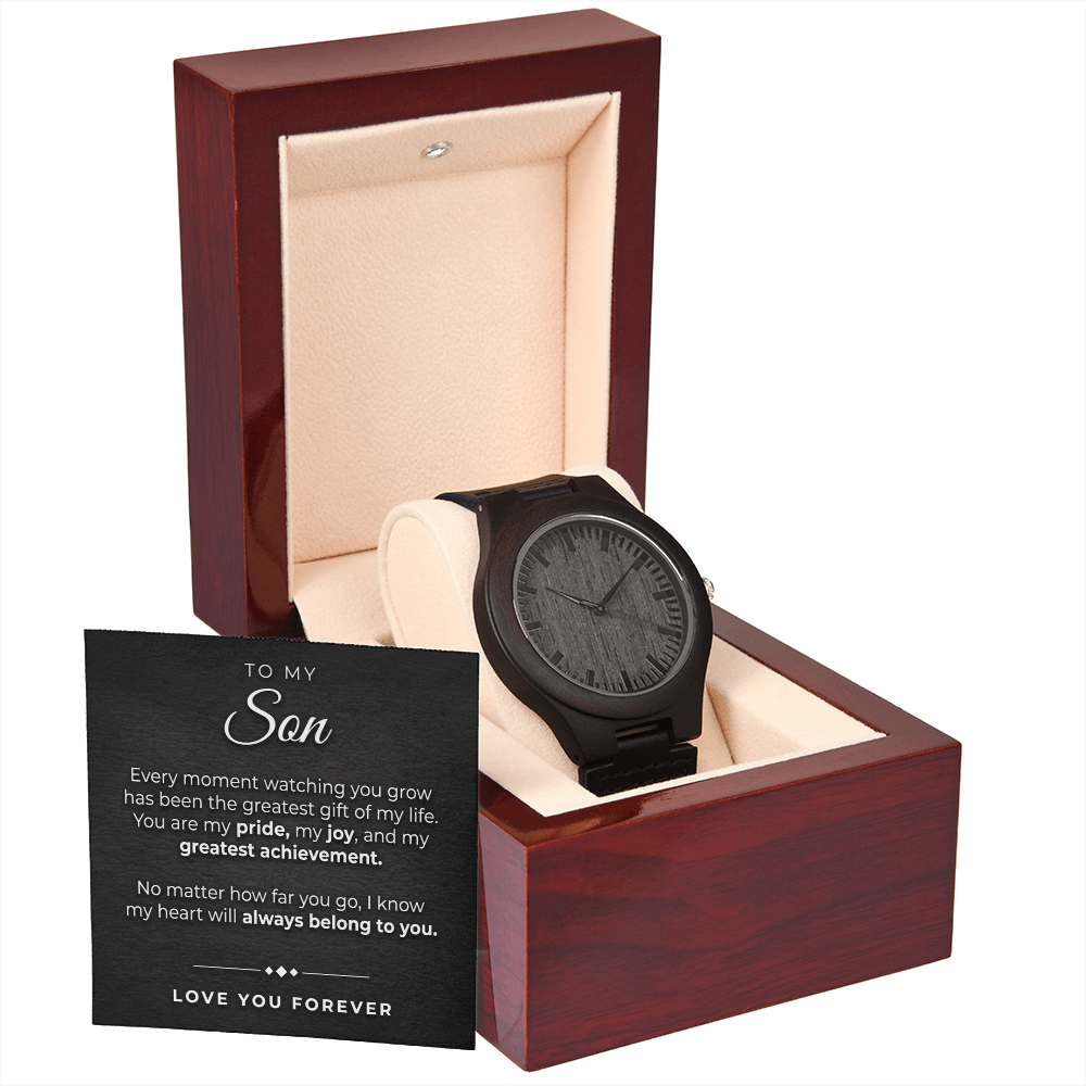 Custom Engraved Wooden Watch for Son – Sandalwood, Genuine Leather Band
