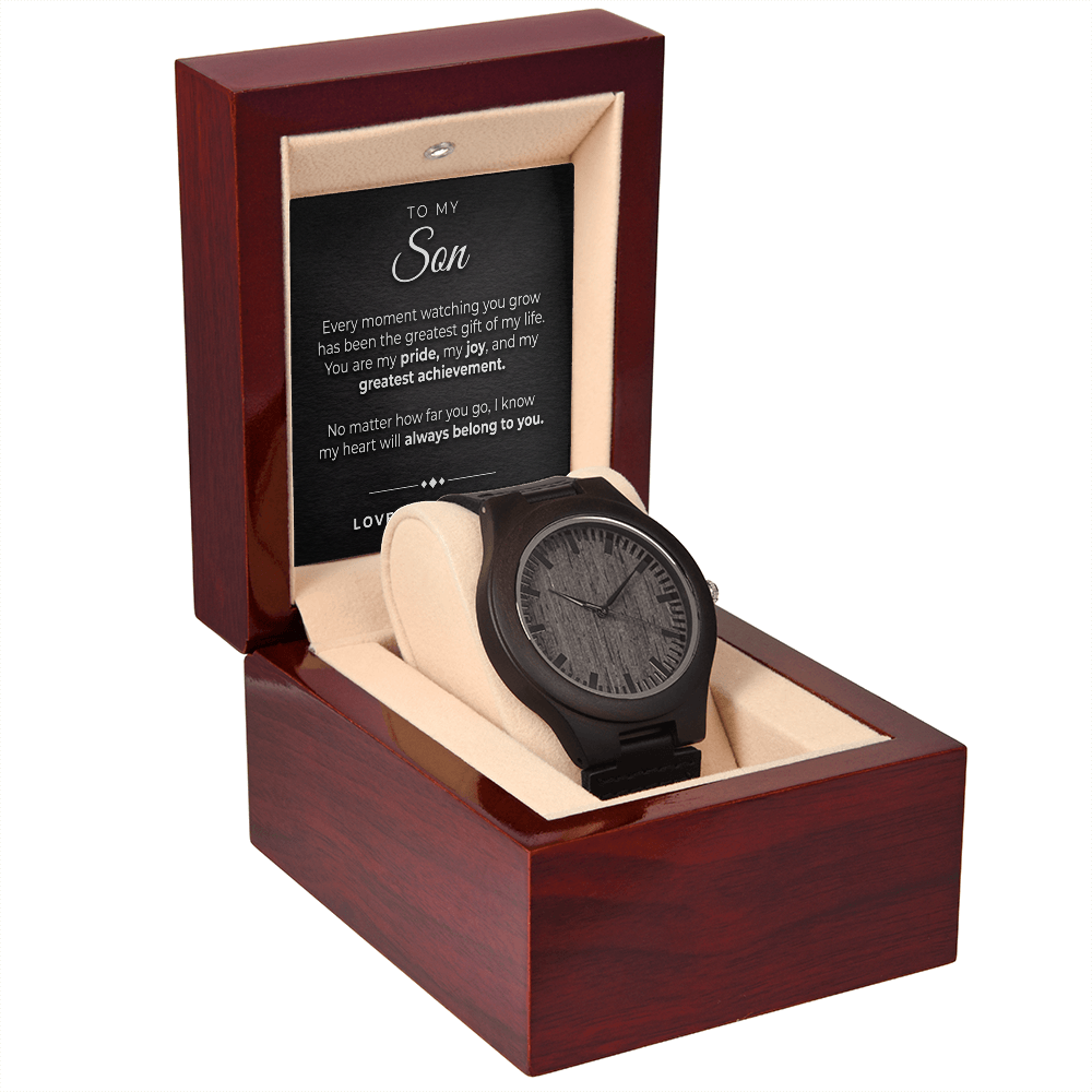 Custom Engraved Wooden Watch for Son – Sandalwood, Genuine Leather Band