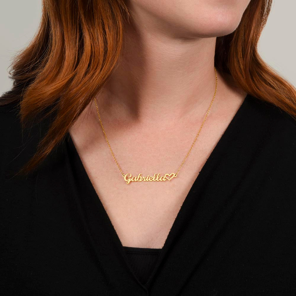 Personalized Heart Name Necklace – Custom Cursive Nameplate with Heart Charm