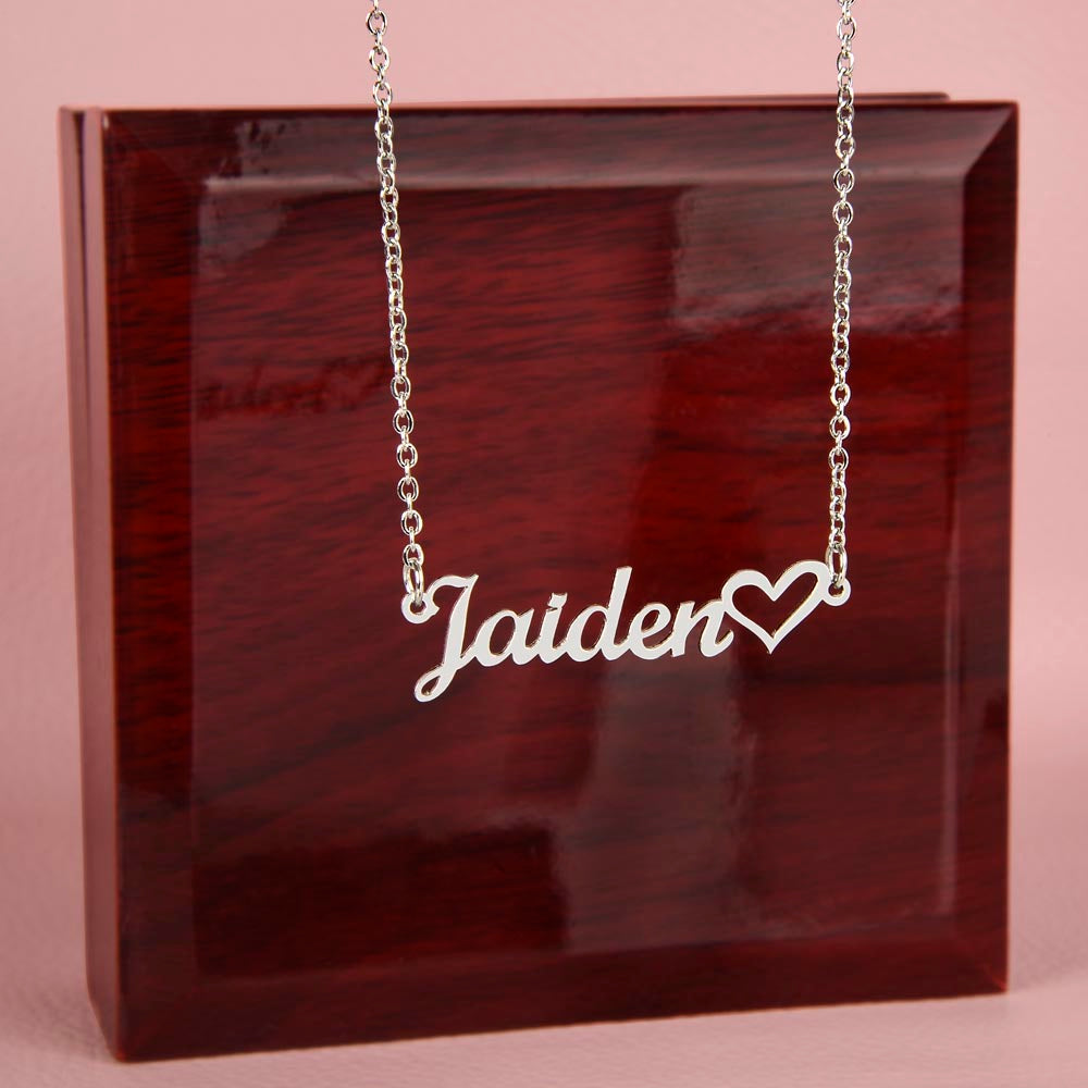 Personalized Heart Name Necklace – Custom Cursive Nameplate with Heart Charm