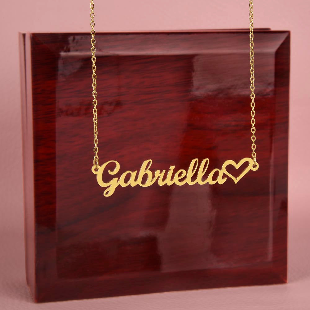 Personalized Heart Name Necklace – Custom Cursive Nameplate with Heart Charm