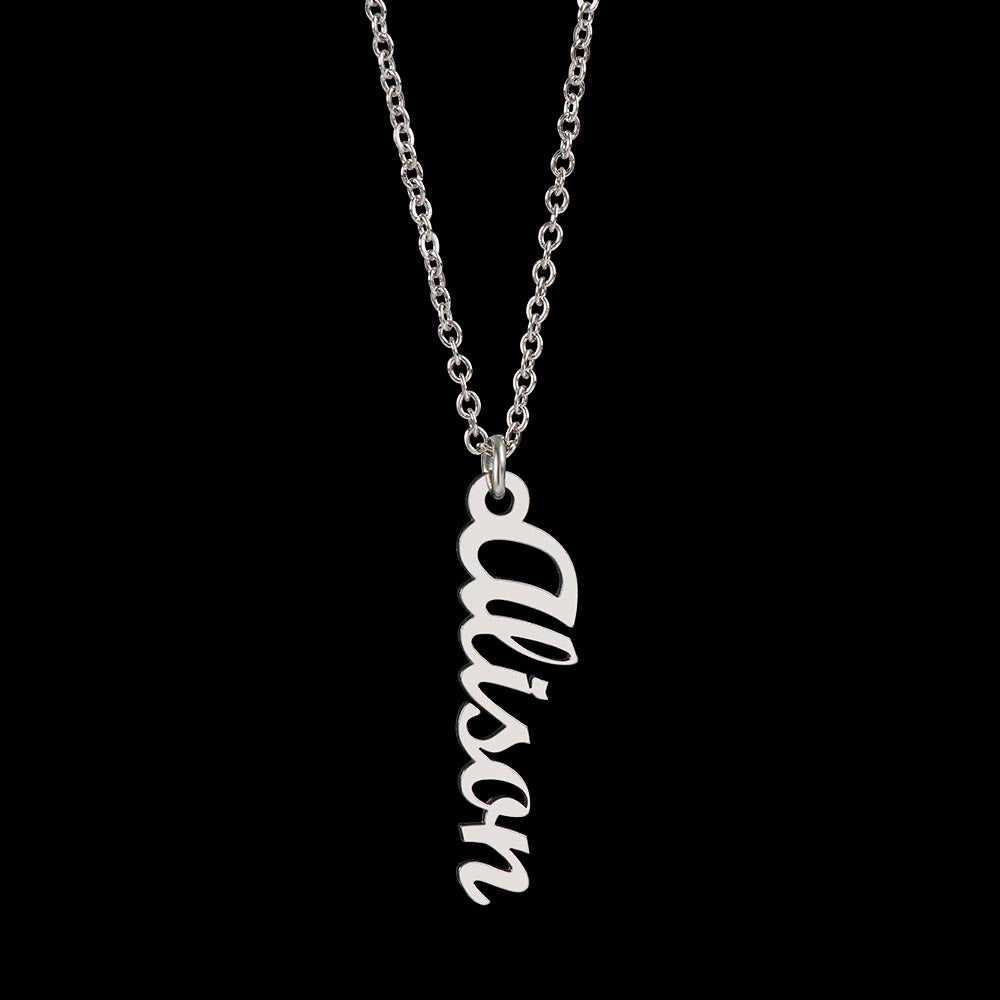 Personalized Vertical Name Necklace – Custom Cursive Nameplate Pendant
