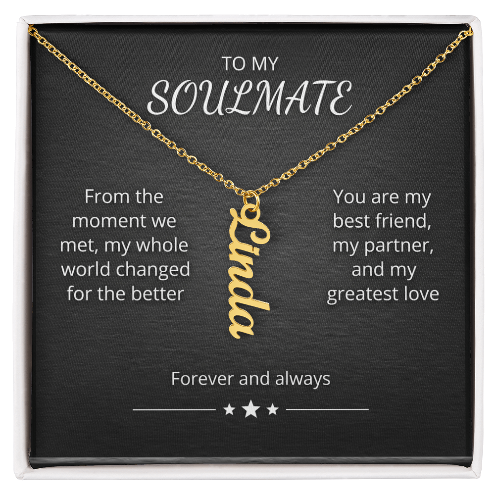 Personalized Vertical Name Necklace – Custom Cursive Nameplate Pendant