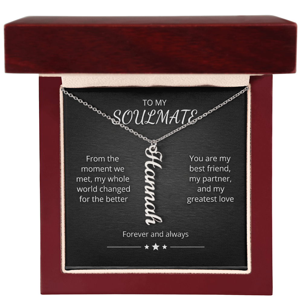 Personalized Vertical Name Necklace – Custom Cursive Nameplate Pendant