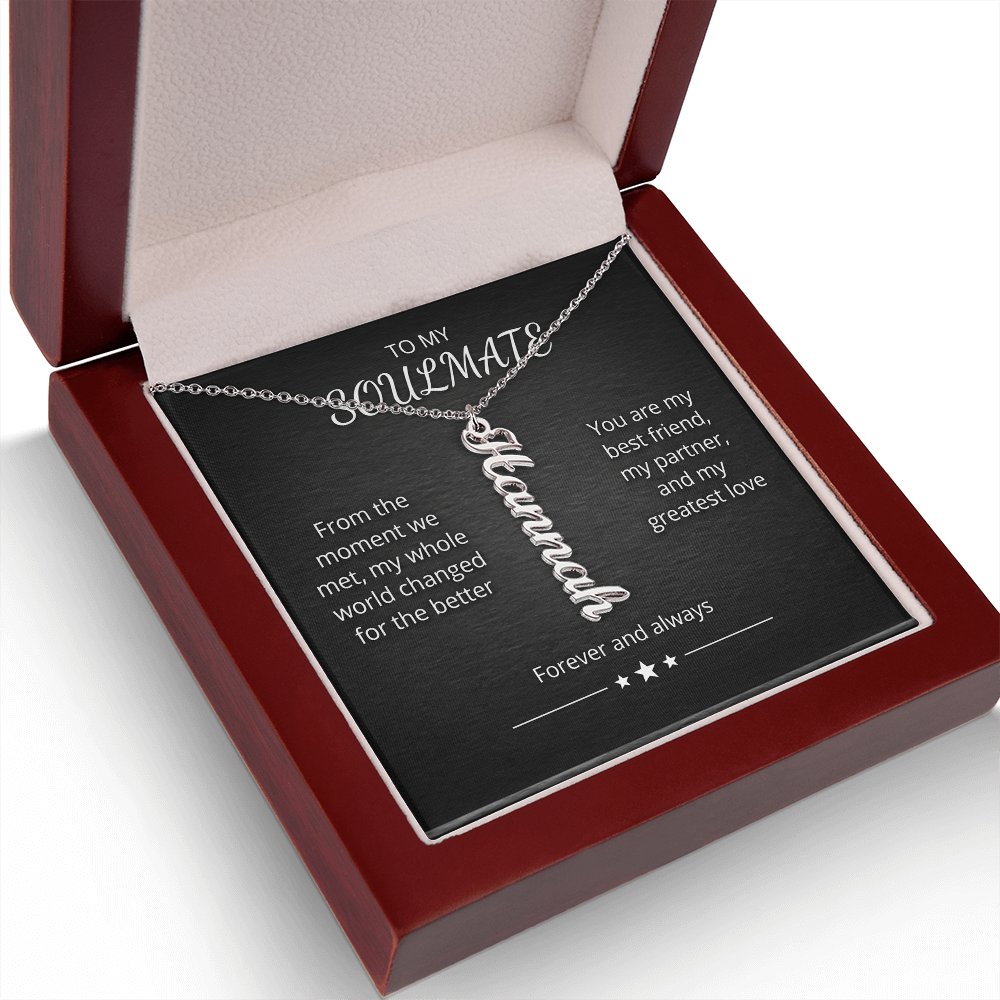 Personalized Vertical Name Necklace – Custom Cursive Nameplate Pendant