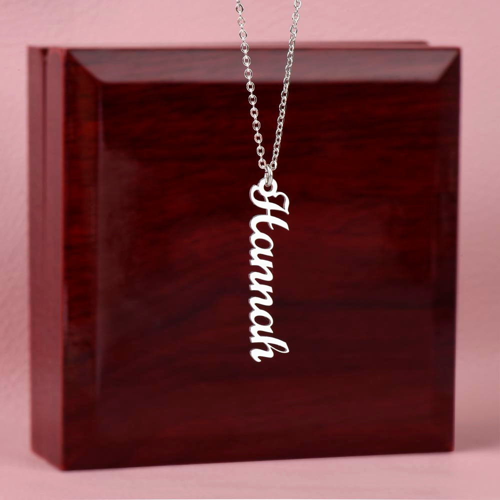 Personalized Vertical Name Necklace – Custom Cursive Nameplate Pendant
