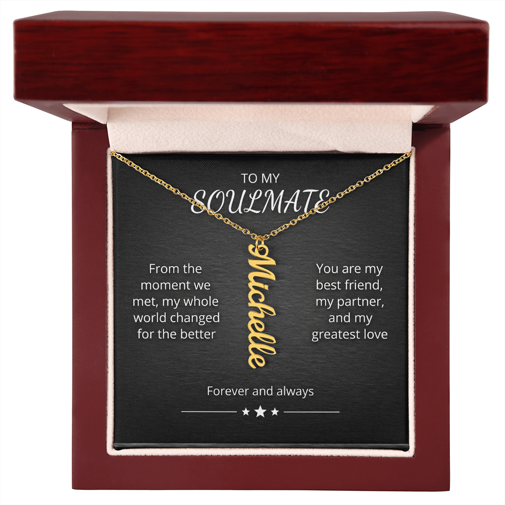 Personalized Vertical Name Necklace – Custom Cursive Nameplate Pendant