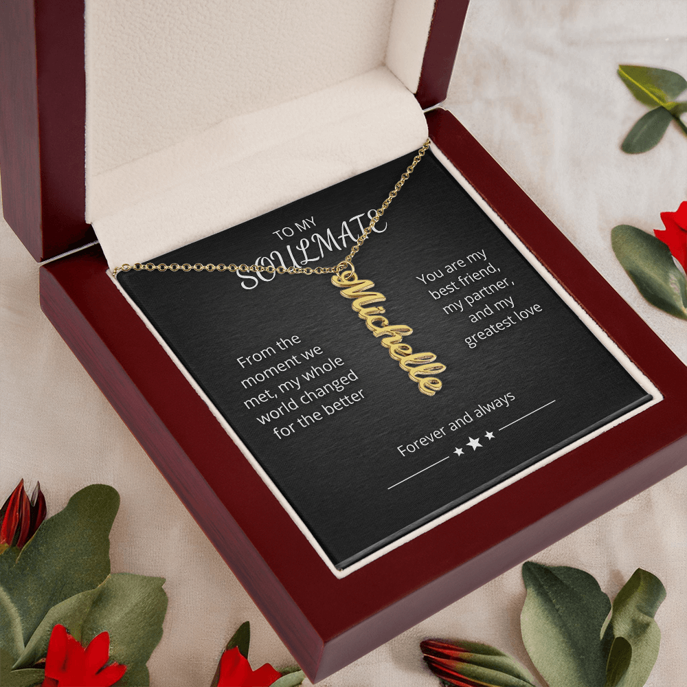 Personalized Vertical Name Necklace – Custom Cursive Nameplate Pendant