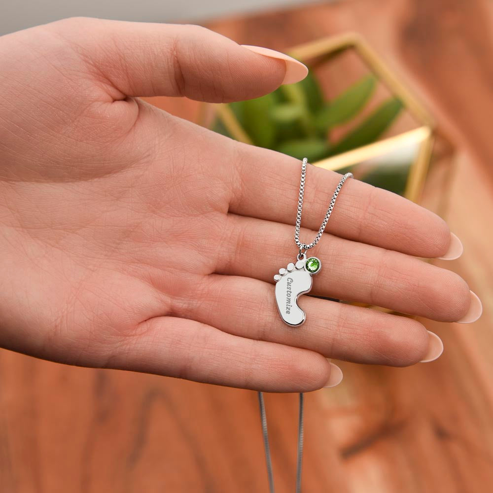 Personalized Baby Feet Necklace – Custom Birthstone Pendant, Mom Gift
