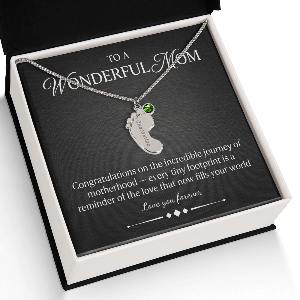 Custom Baby Feet Necklace with Birthstone – Personalized Name Pendant